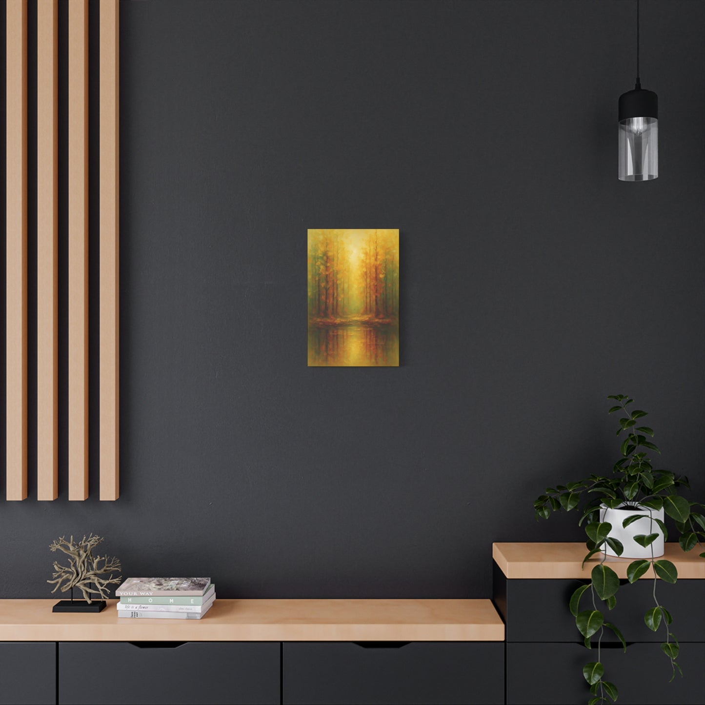 Lienzo Mate para Pared con Reflejo de Bosque Dorado