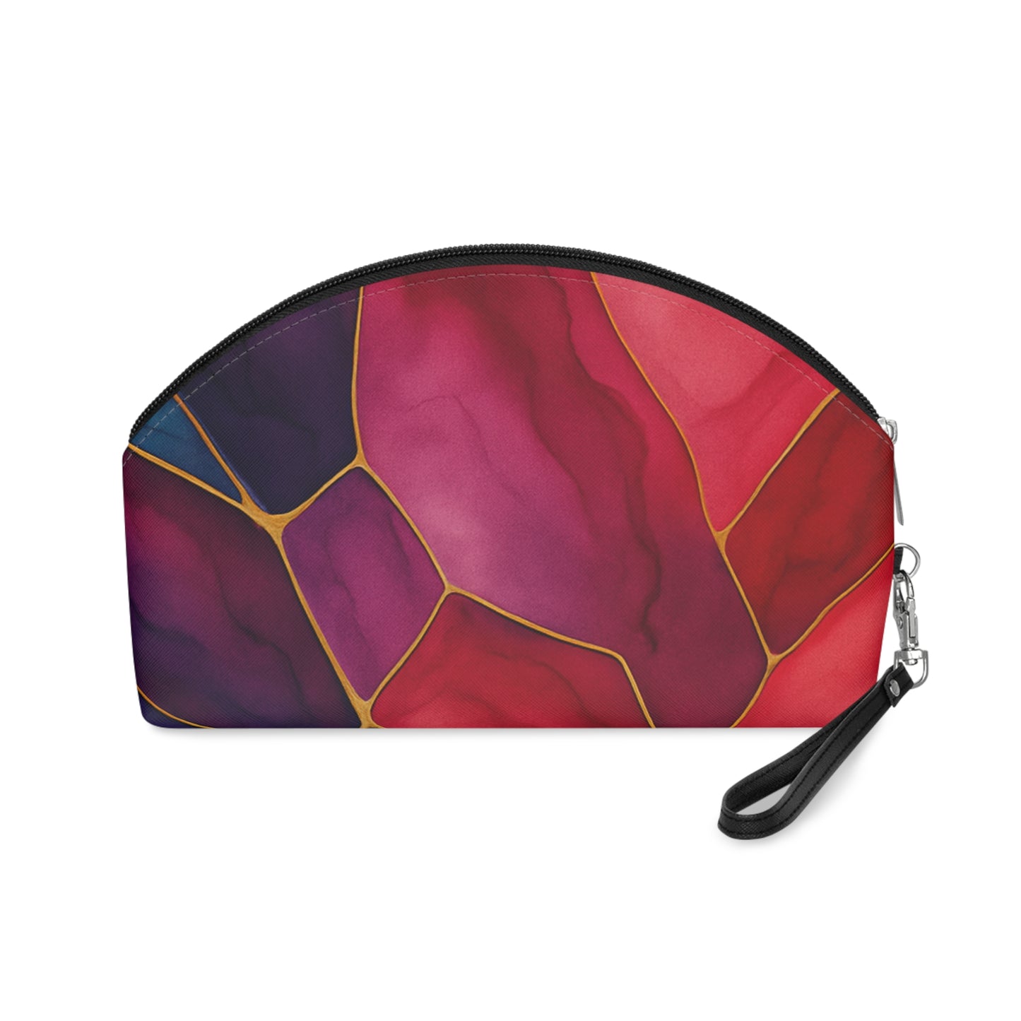 Shelby Artisan Luxe makeup bag back view – vibrant jewel-tone stained glass print cosmetic bag by the Soulful Brush
