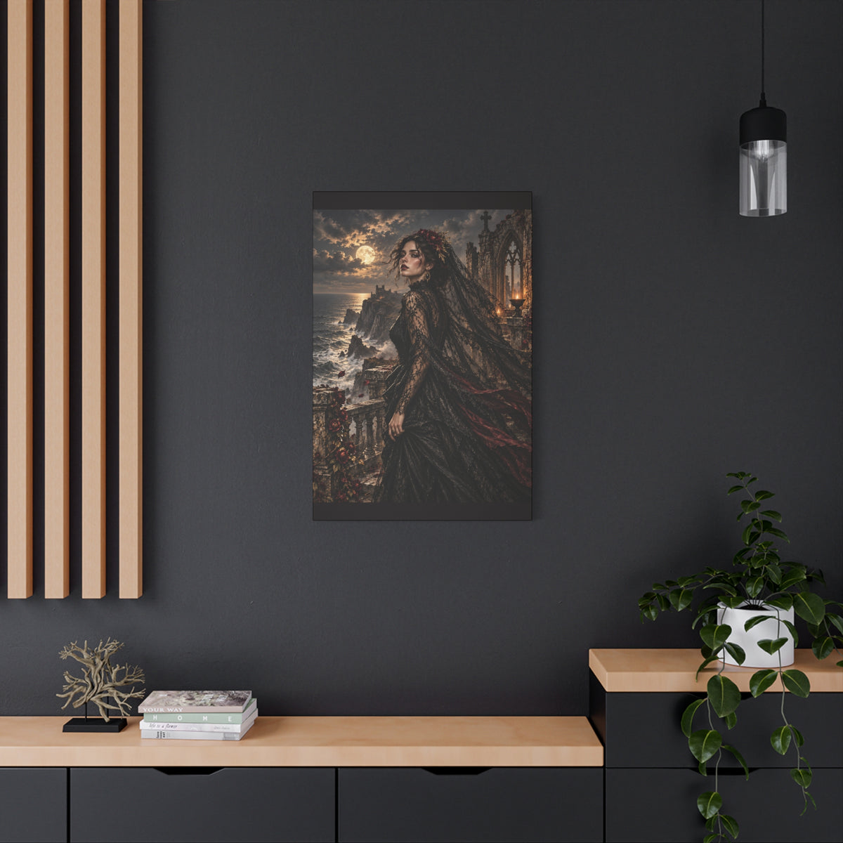 Gothic Moonlight Lady -Edge of Midnight-Matte Stretched Canvas Art