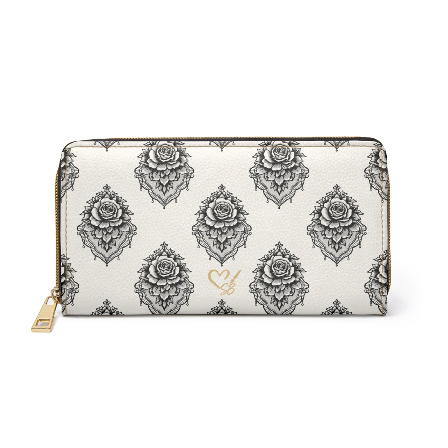 Veiled Rose Zipper Wallet — Vintage Rose Pattern Long Wallet