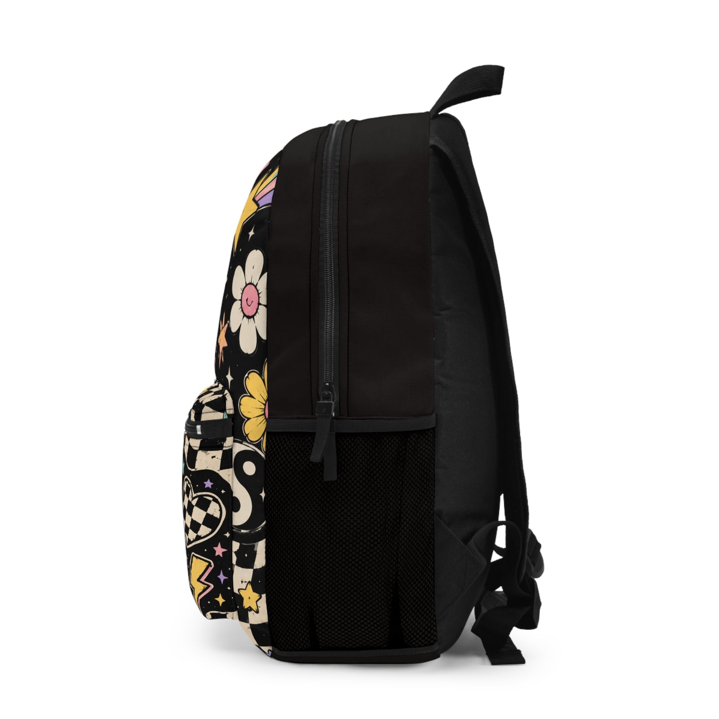 Good Vibes Checkerboard Backpack — Colorful Retro Smiley School Bag