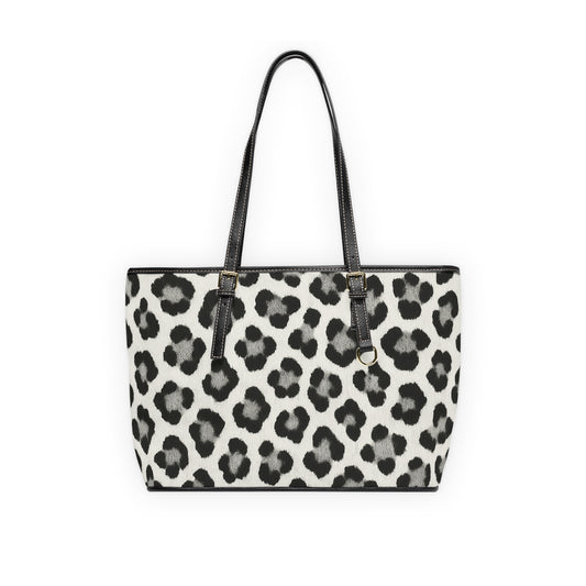 Leopard Print PU Leather Shoulder Bag — Black & White Animal Print Tote