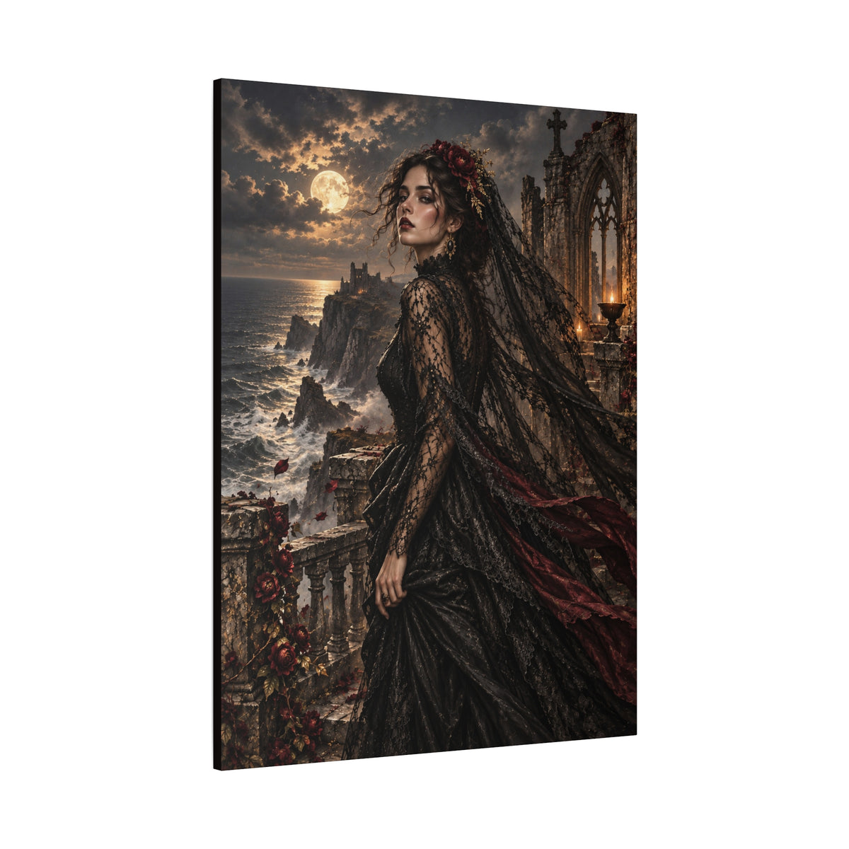 Gothic Moonlight Lady -Edge of Midnight-Matte Stretched Canvas Art