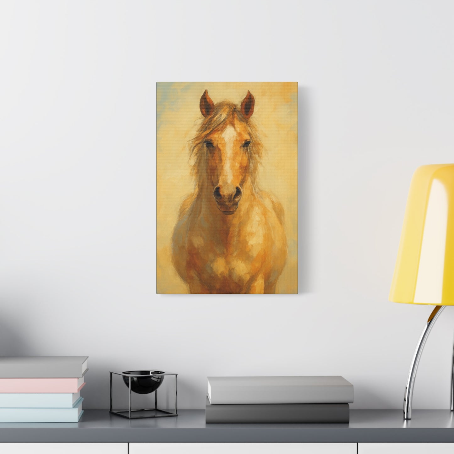 Retrato de caballo dorado en lienzo - Cuadro decorativo mate estirado