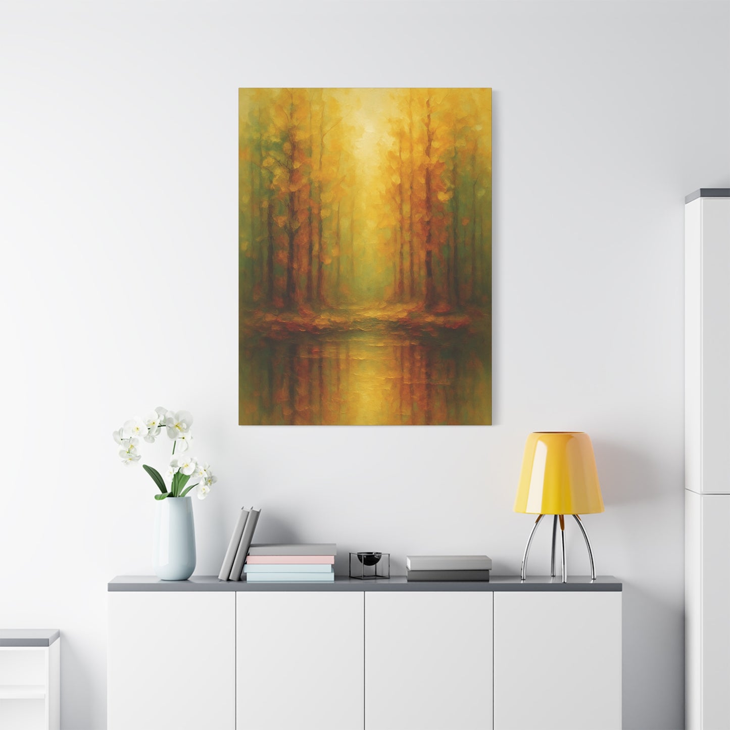 Lienzo Mate para Pared con Reflejo de Bosque Dorado