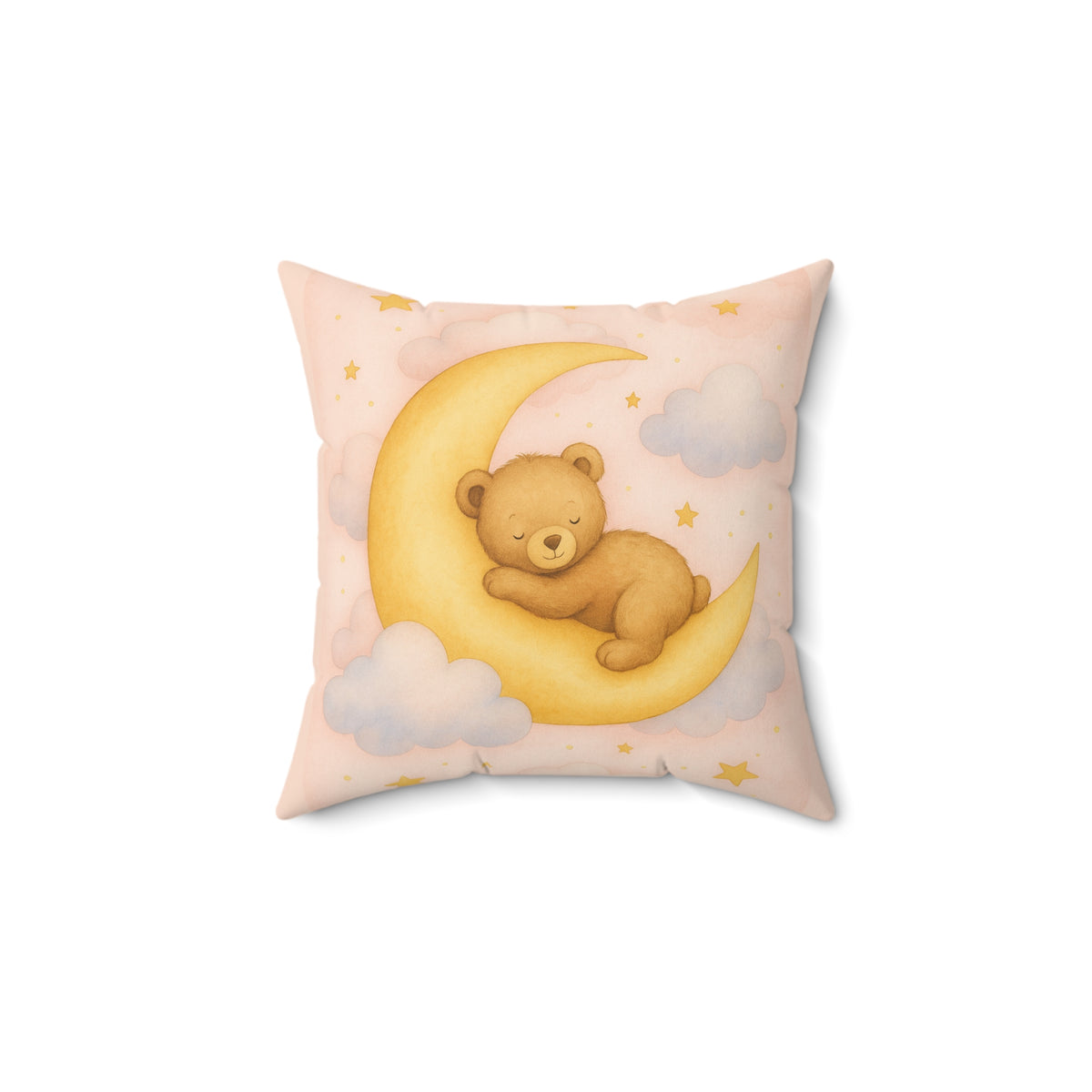 Teddy and Moon -Almohada rosa — Cojín decorativo de bebé de gamuza sintética