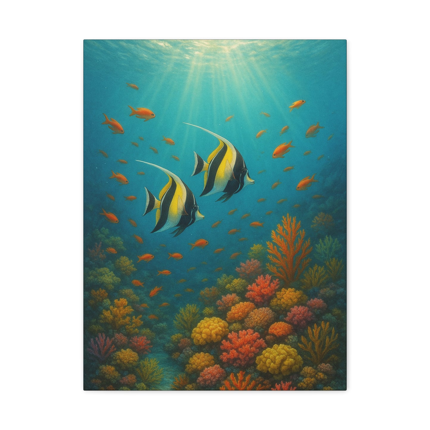 Lienzo Decorativo Arrecife de Coral Submarino — Arte de Pared de Pez Ángel Tropical