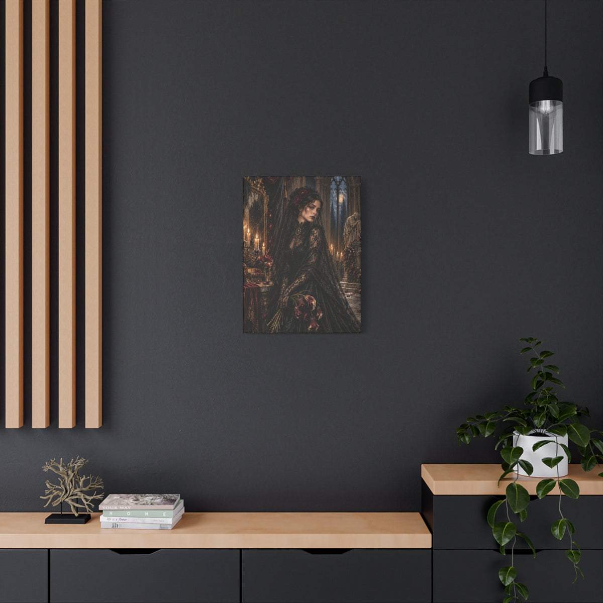 Gothic Mourning Lady Matte Canvas Print — Rose for the Departed-Victorian Dark Romantic Wall Art