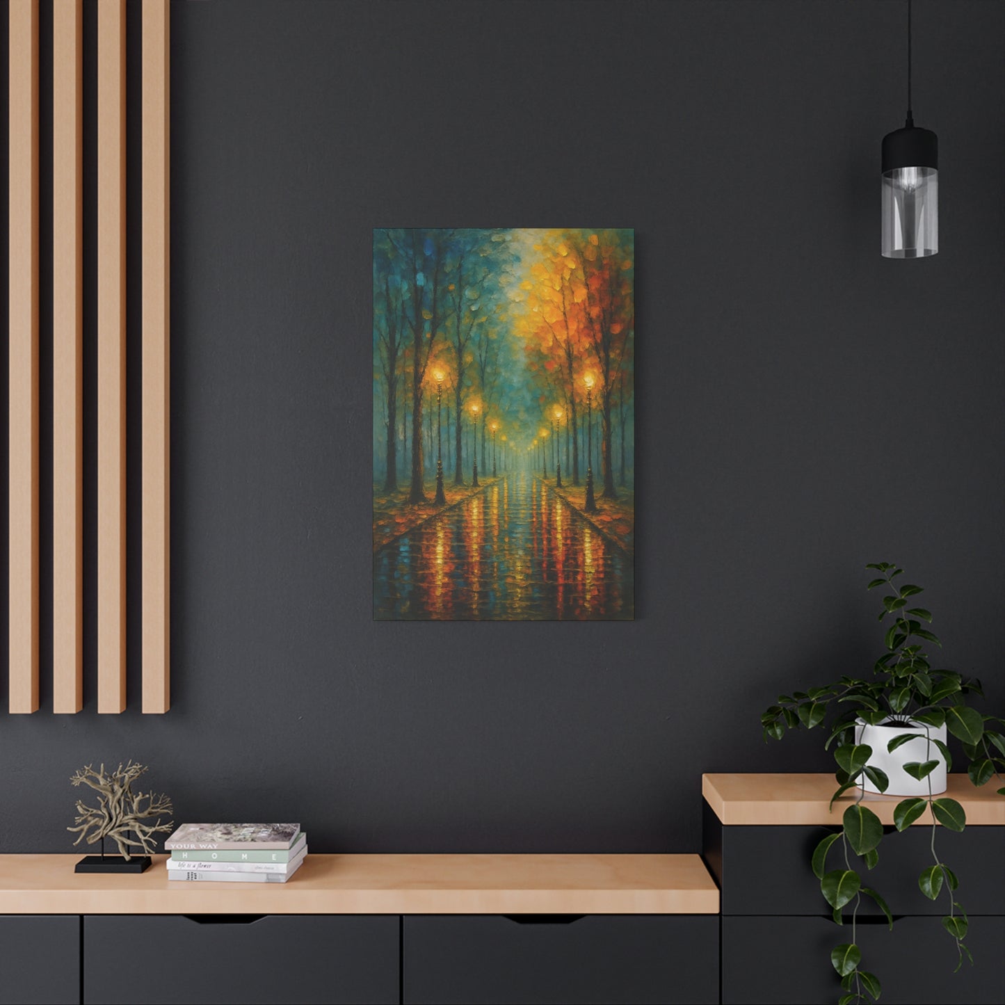 Autumn Street Lanterns Matte Canvas Art — Stretched 1.25"