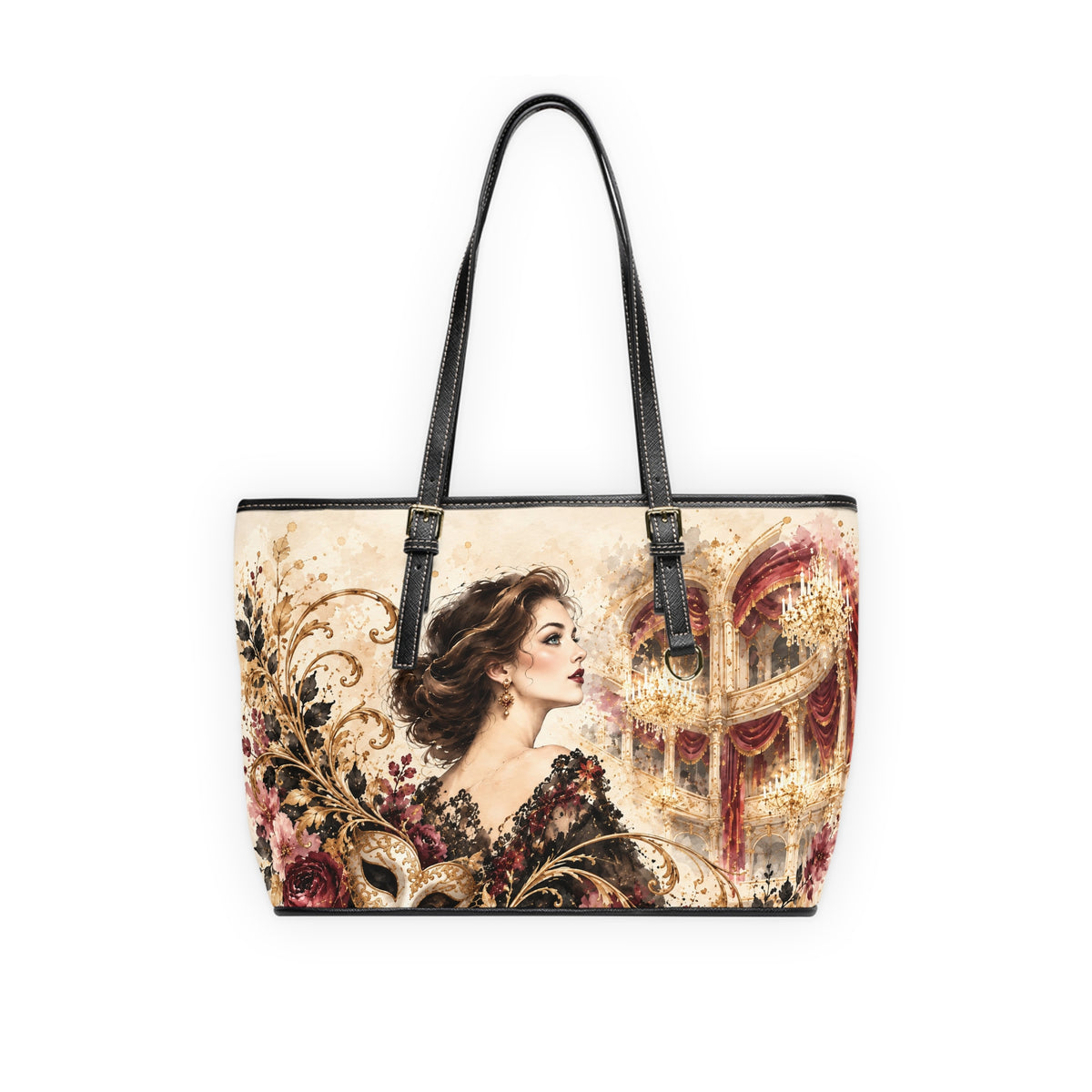 Gilded Masquerade PU Shoulder Bag | Opera Portrait Art