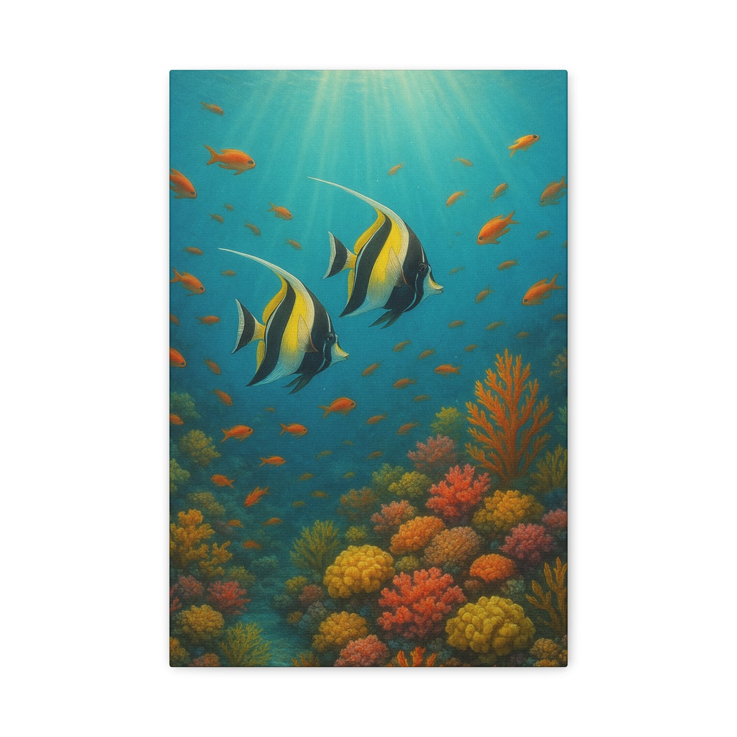 Lienzo Decorativo Arrecife de Coral Submarino — Arte de Pared de Pez Ángel Tropical