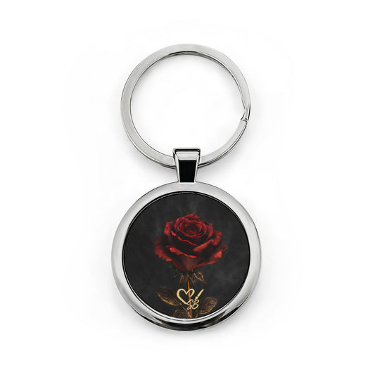 Llavero de acero inoxidable redondo Eternal Bloom — Colgante de rosa roja gótica para llavero