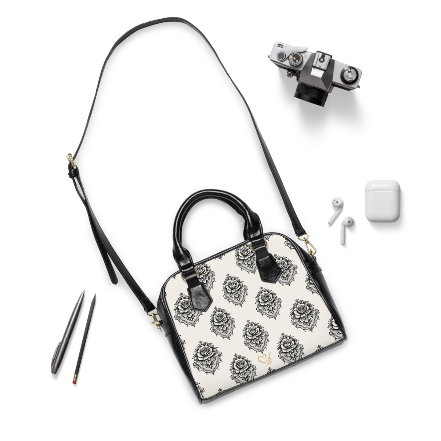 Bolso de Hombro Rosa Velado — Bandolera con Diseño Floral Vintage