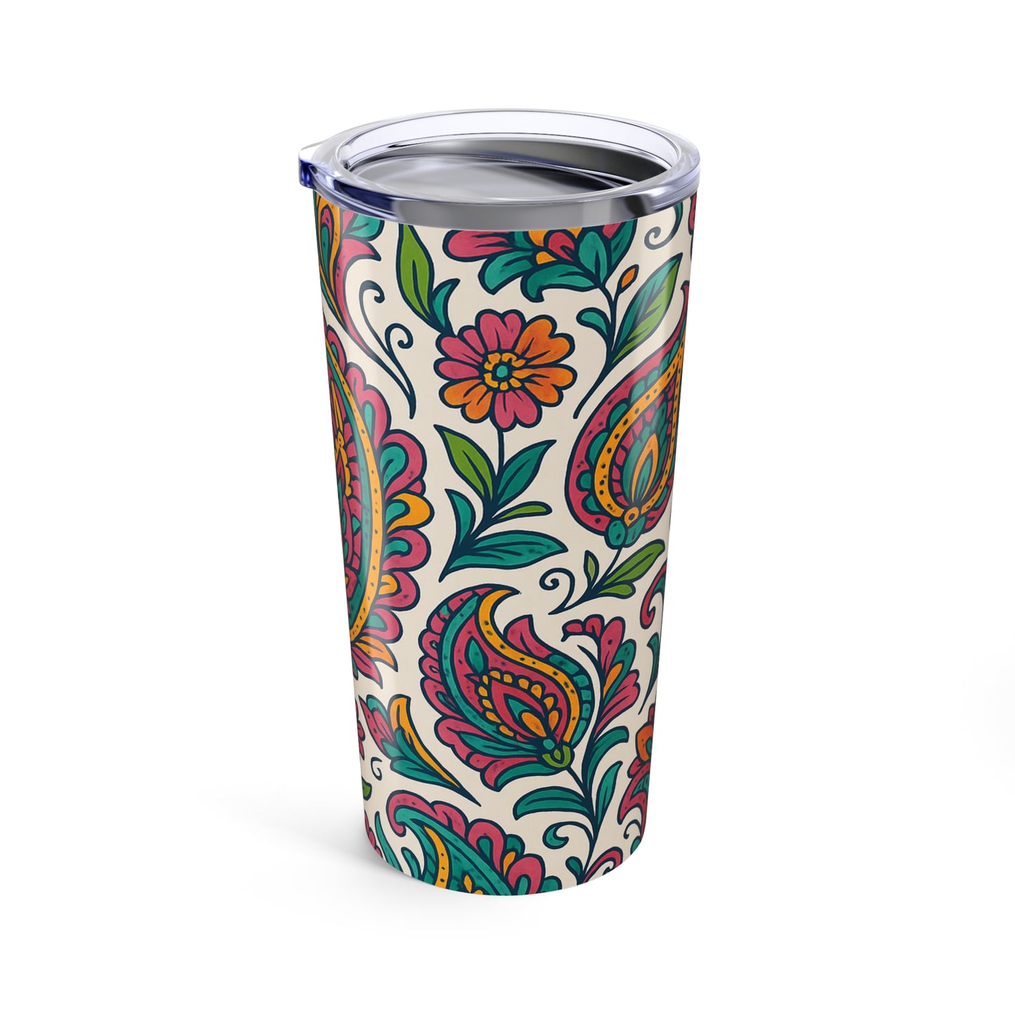 20oz Paisley Floral Tumbler — Colorful Boho Insulated Travel Cup