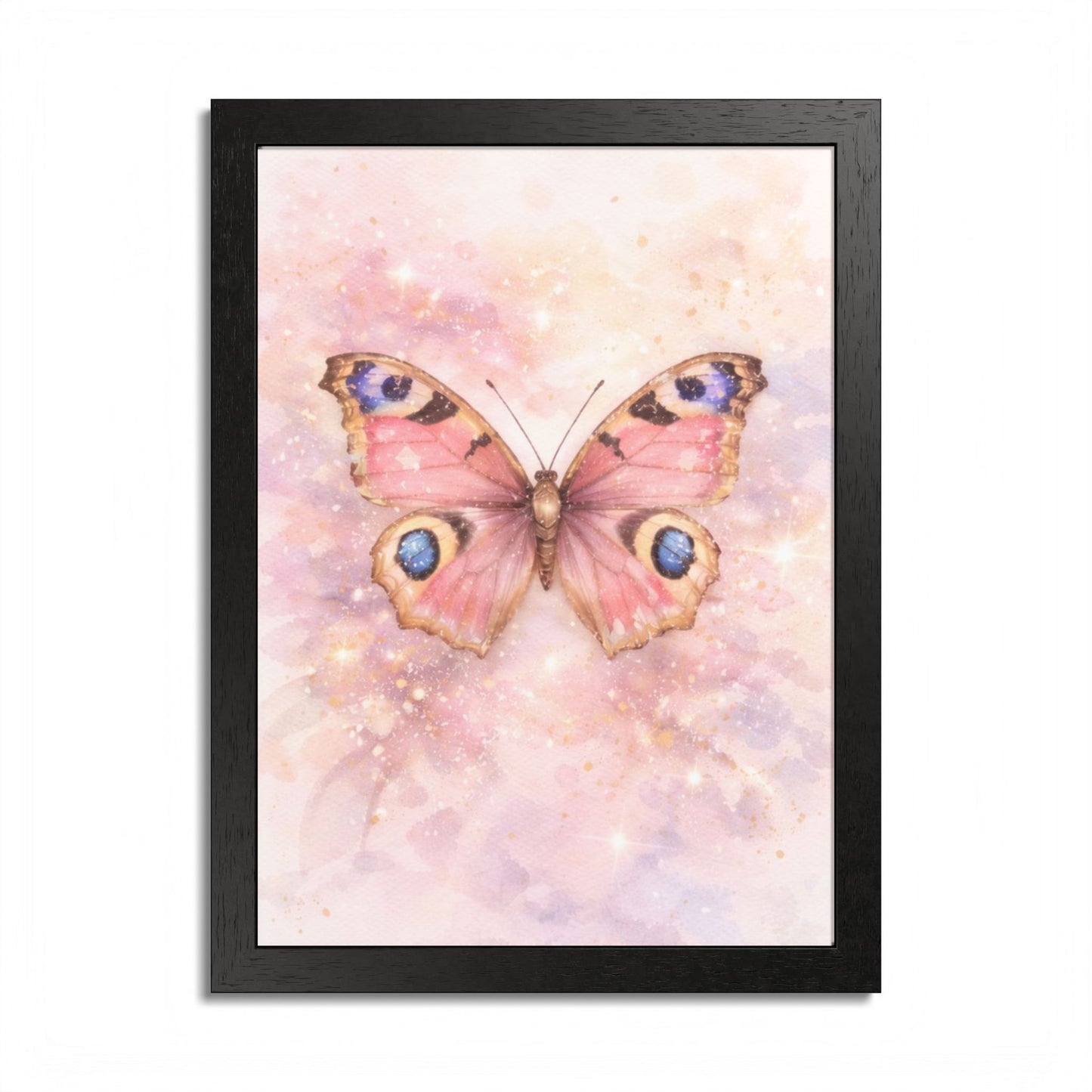 Póster Enmarcado Mariposa Rosa — Arte Mural en Acuarela para Cuarto de Bebé y Dormitorio