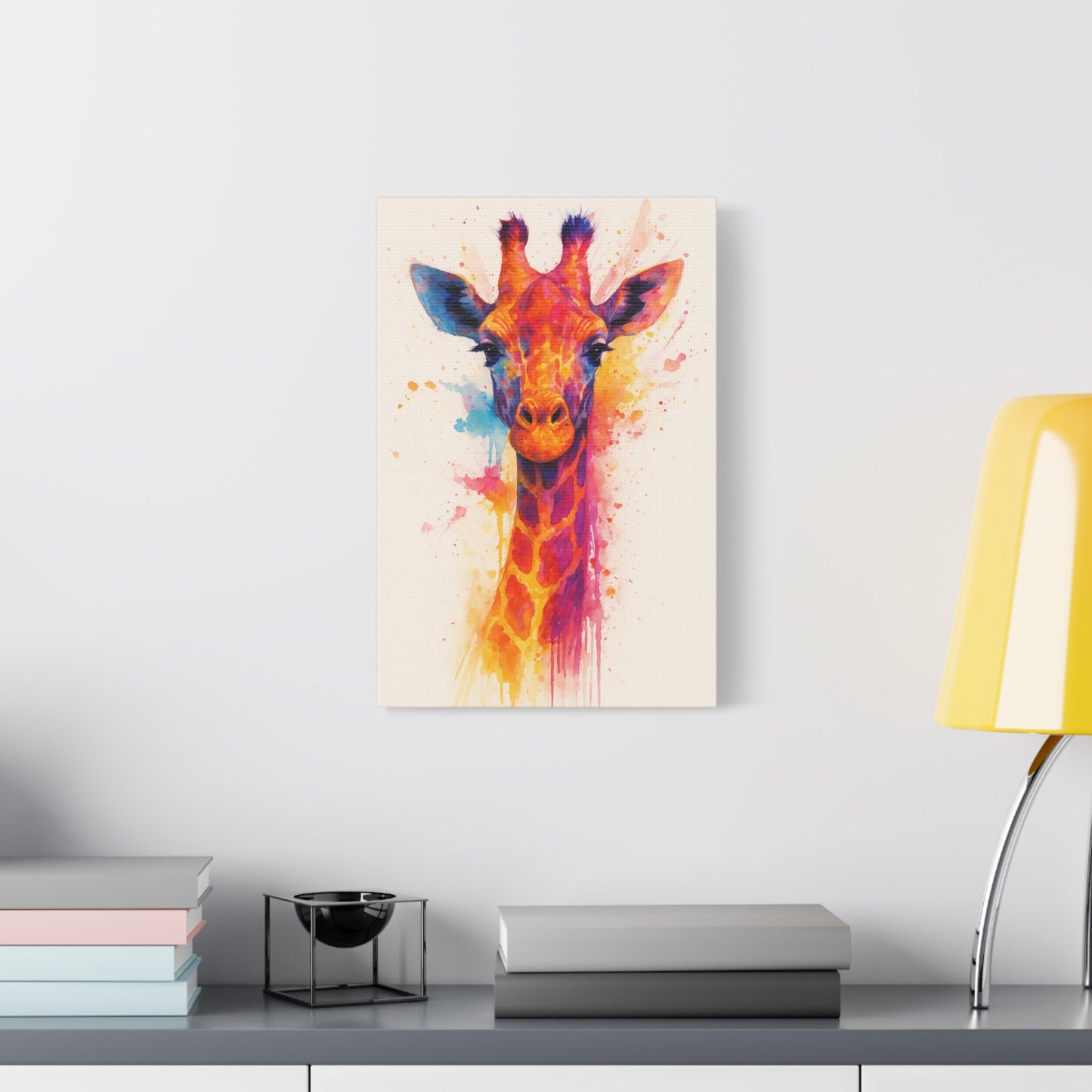 Lámina de lienzo de jirafa en acuarela colorida — Vibrante arte de pared de animales