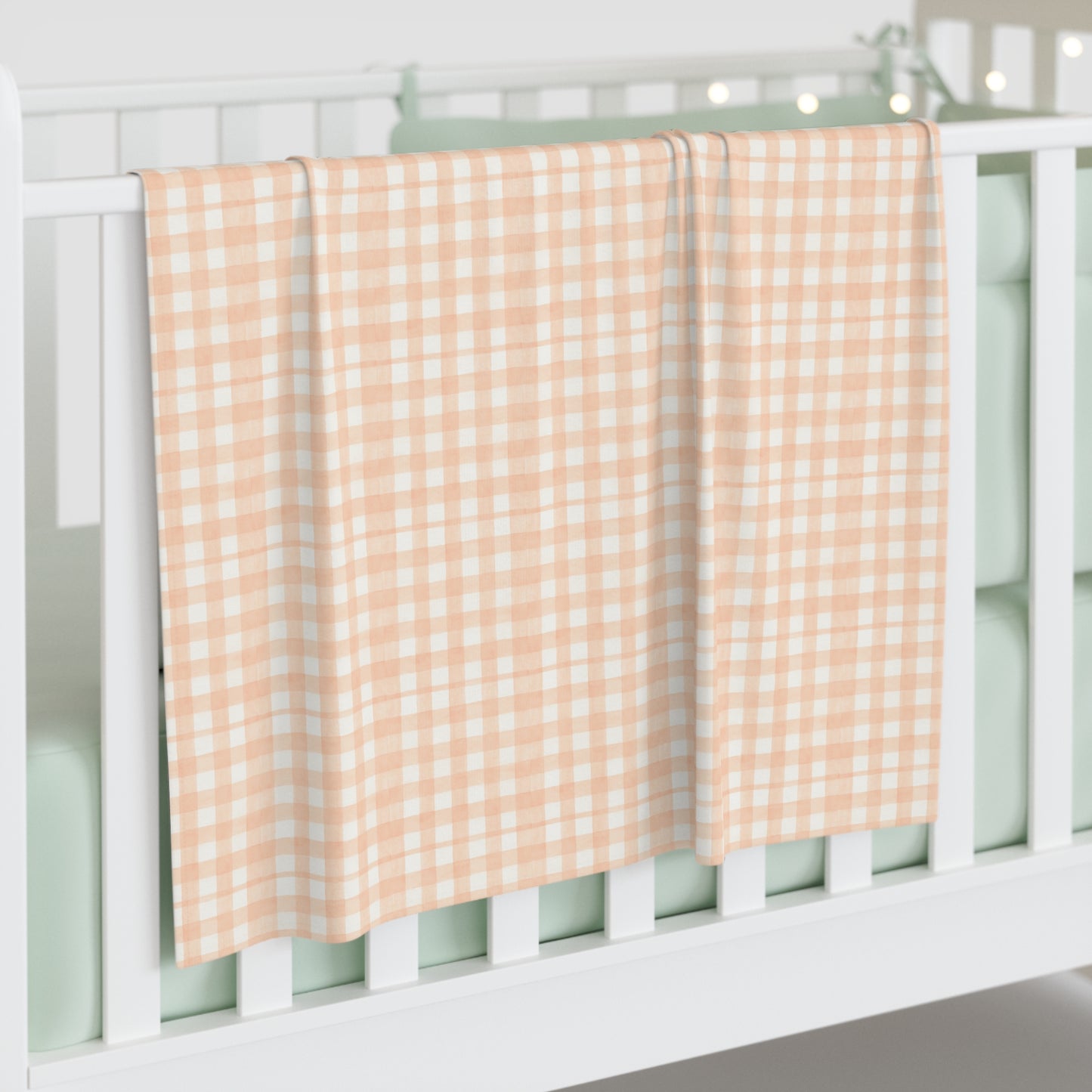 Peach Gingham Baby Swaddle Blanket — Soft Lightweight Newborn Wrap