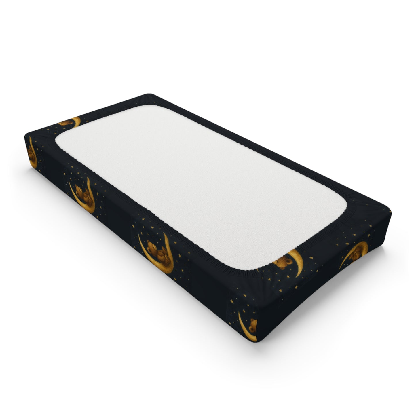 To the Moon 3 – Funda para cambiador de bebé | Celestial Dreams – Estampado de luna creciente dorada para guardería