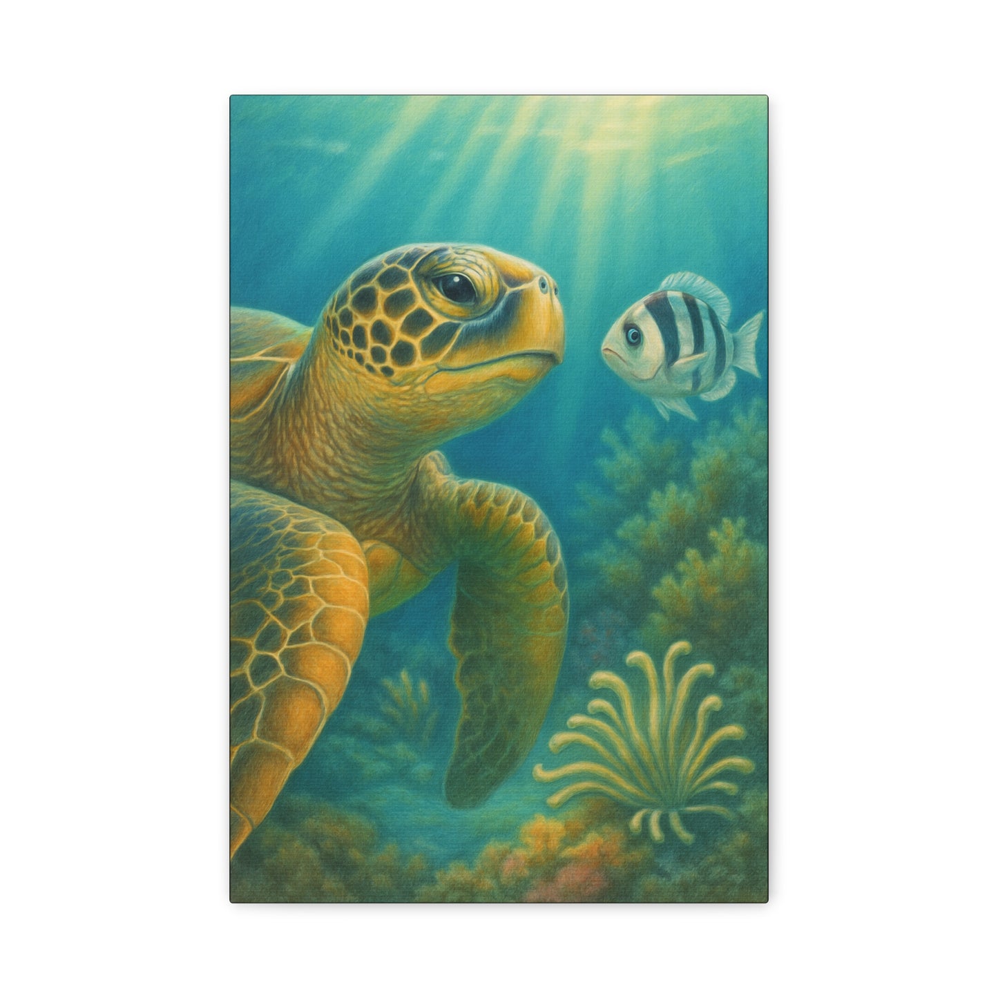 Sea Turtle Underwater Canvas Art – Matte Stretched Wall Decor