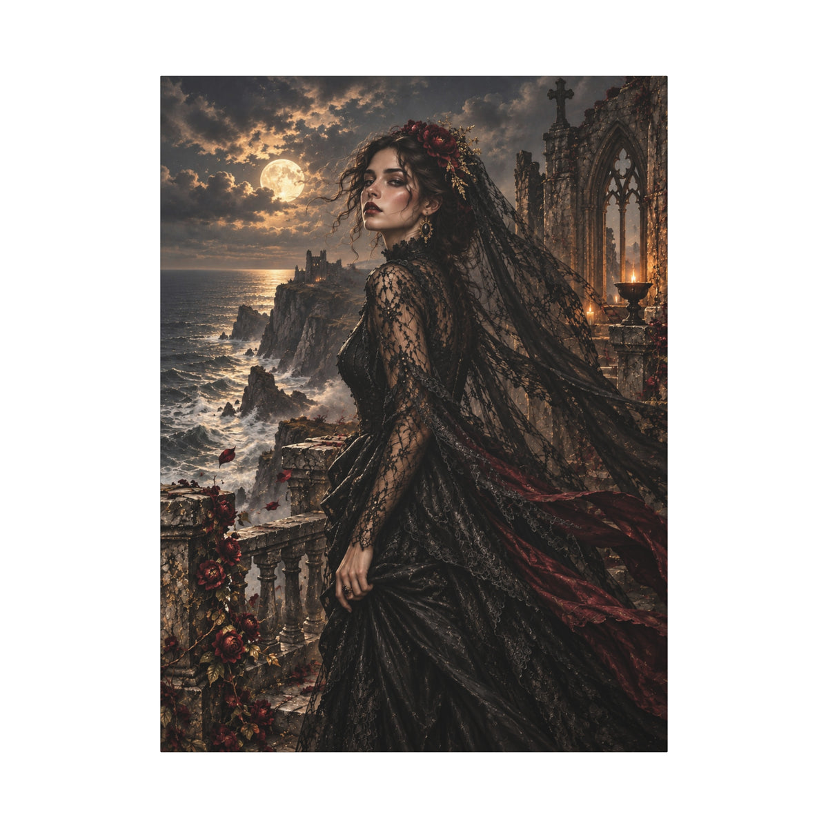 Gothic Moonlight Lady -Edge of Midnight-Matte Stretched Canvas Art