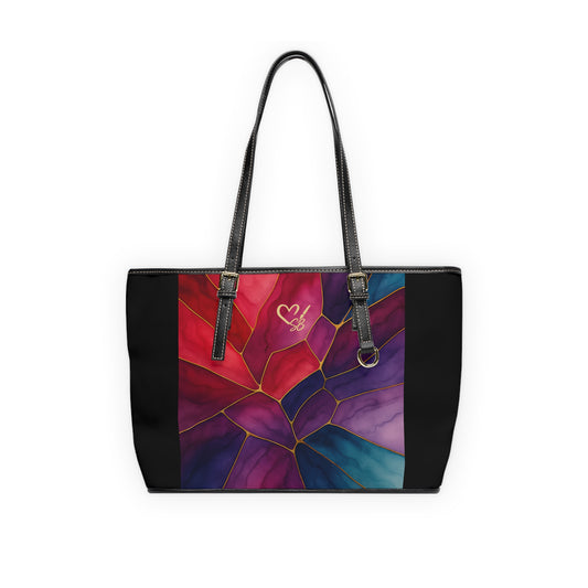 Shelby Artisan Luxe small shoulder bag front view – vibrant jewel-tone stained glass print compact crossbody by the Soulful Brush
