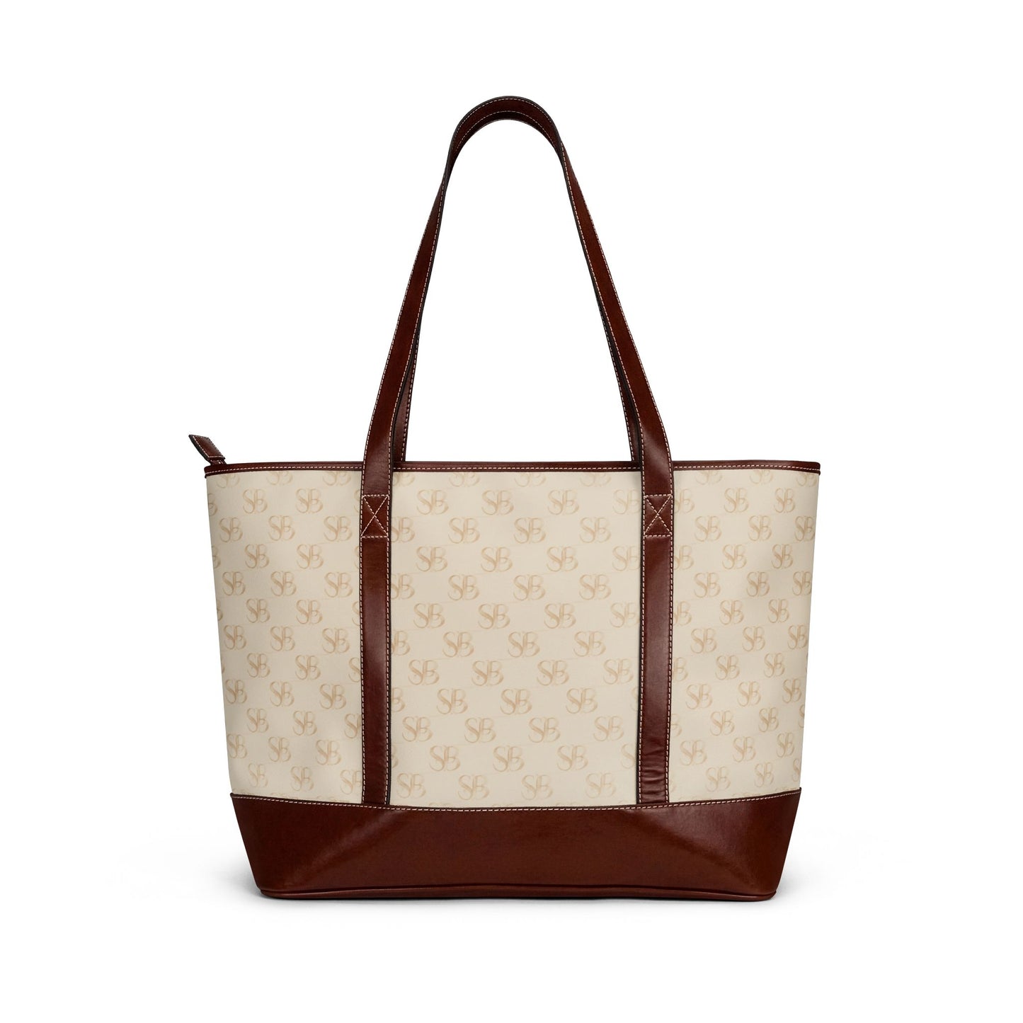 Sand-SB Monogram Canvas Tote Handbag — Beige & Brown Classic Everyday Shoulder Bag