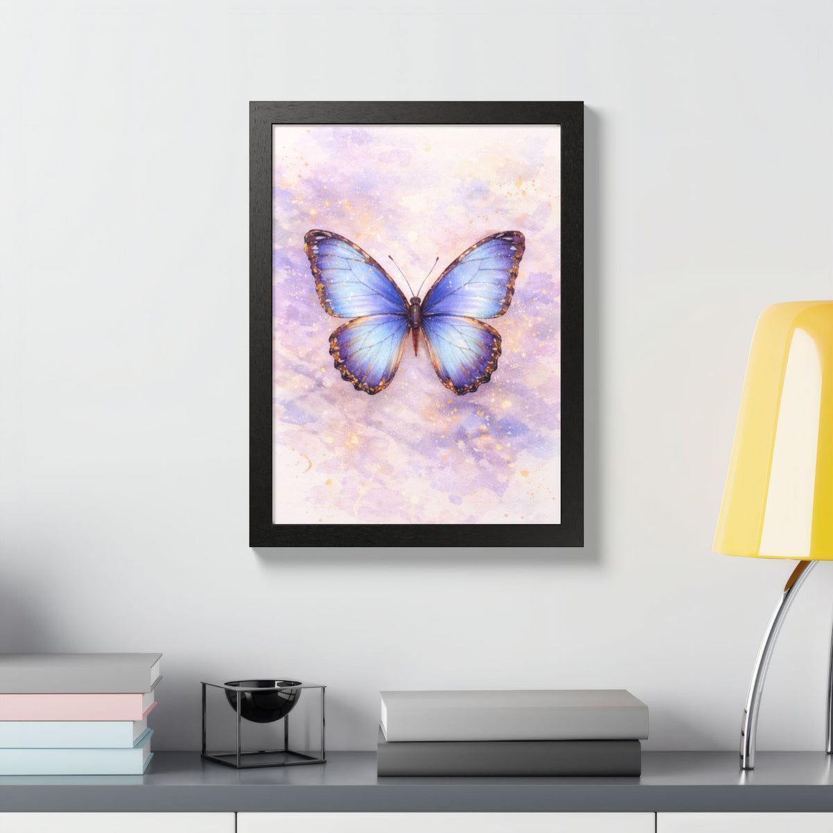 Blue Butterfly Framed Poster — Watercolor Wall Art for Nursery & Bedroom
