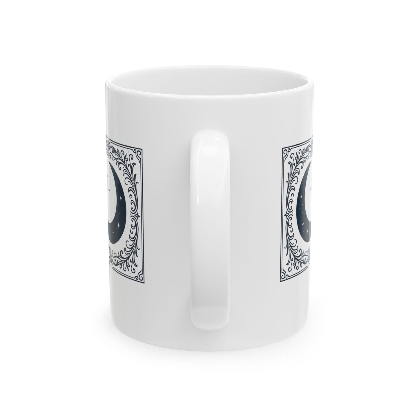 Taza de cerámica blanca con fases lunares — Taza de café artística lunar vintage (325 ml, 440 ml)