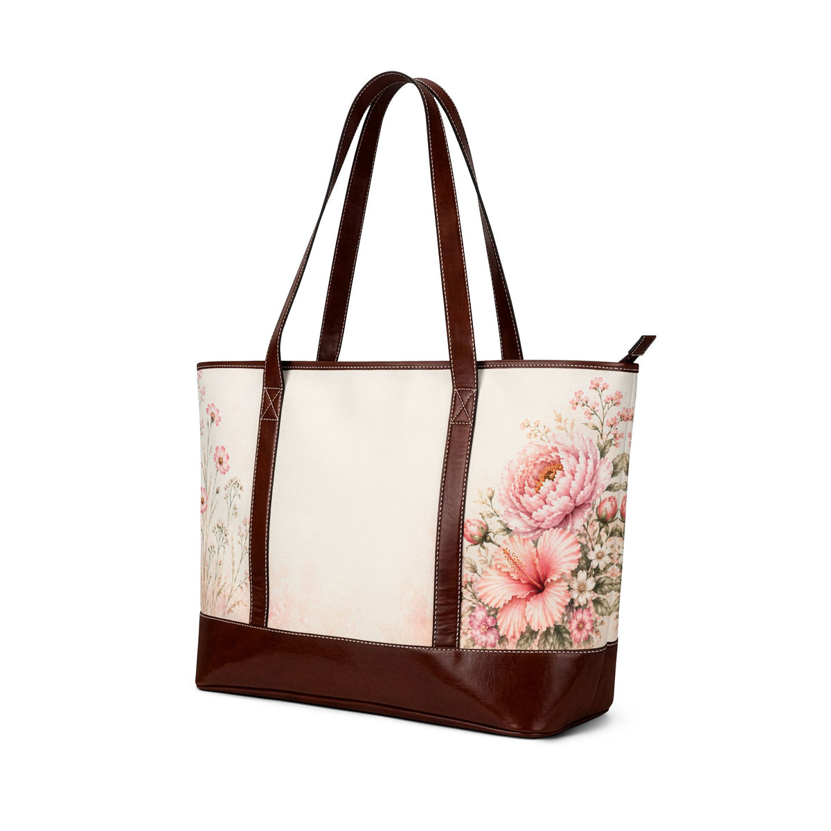 Quiet Bloom-Floral Canvas Tote Handbag — Blush Peony Garden Everyday Tote