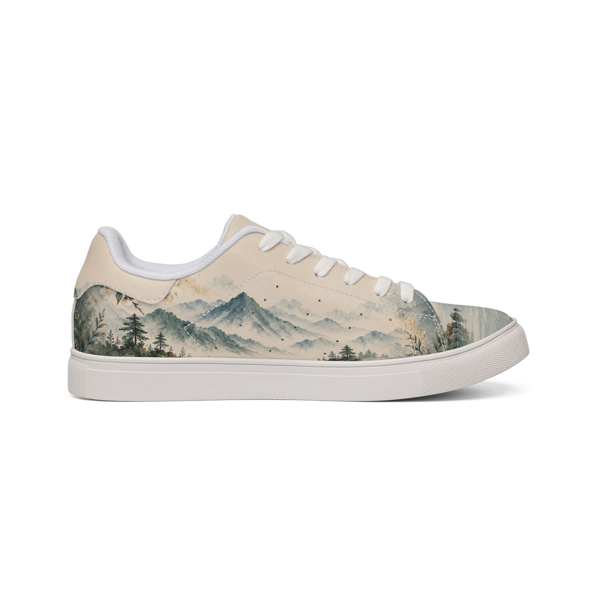 Low-Top Sneakers — Watercolor Mountain Landscape Women’s Leather Shoes