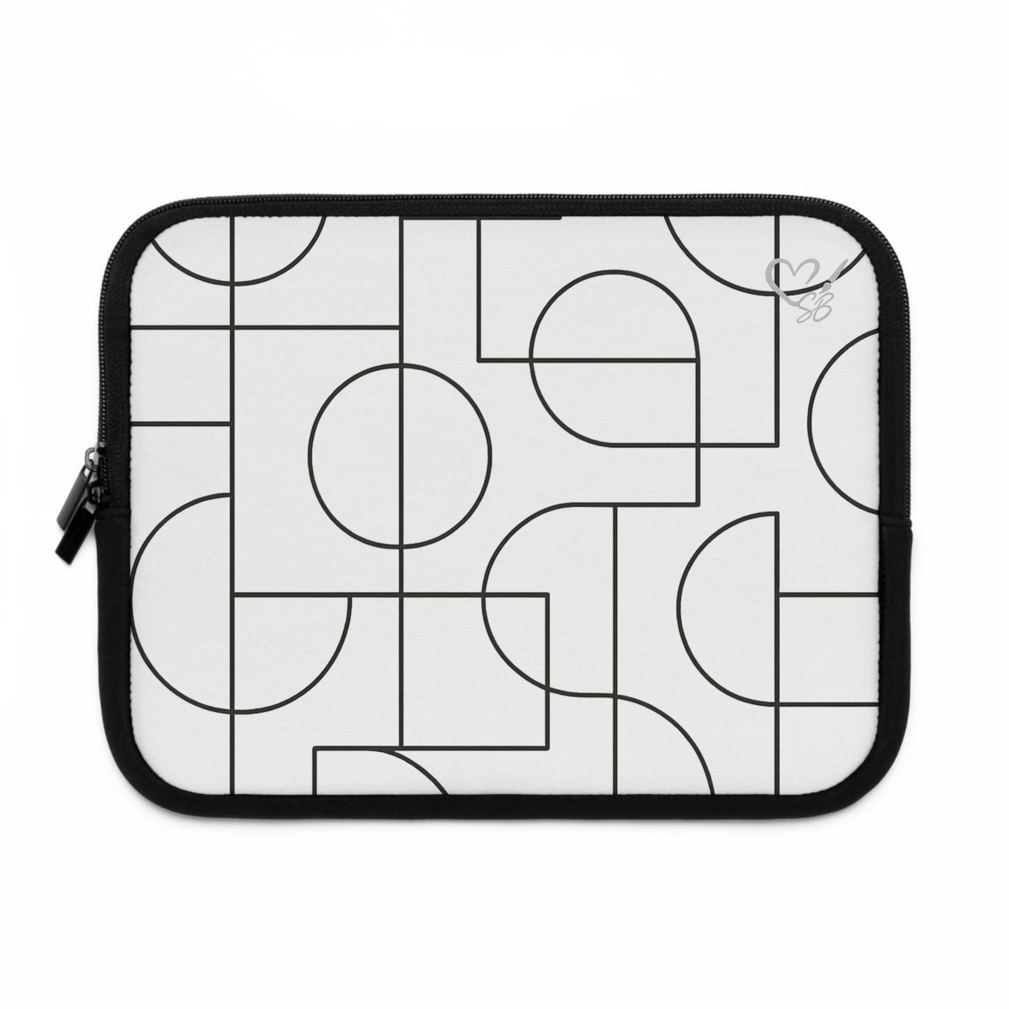 Estampado Geométrico — Colección Artesanal 2025 — Funda para Portátil — Estuche Protector de Neopreno en Blanco y Negro