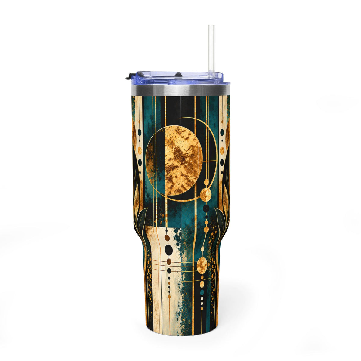 Gilded Orbit 40oz Tumbler — Moon & Gold Geometric Vacuum Mug