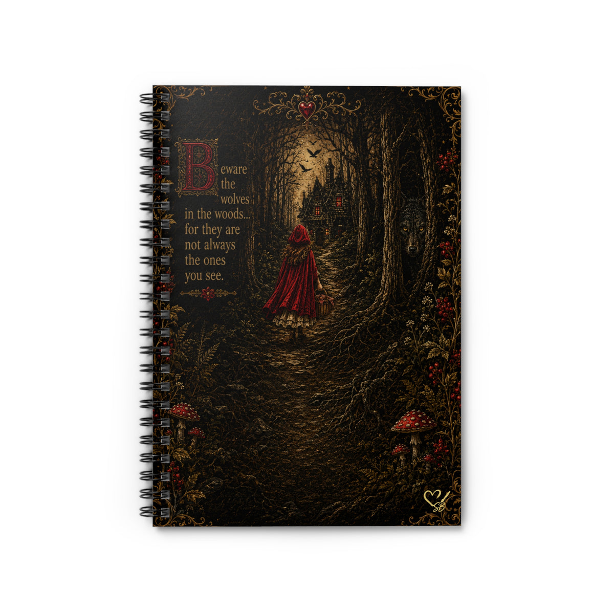 Red Riding Hood Forest Notebook — 'Beware the Wolves' Spiral Journal