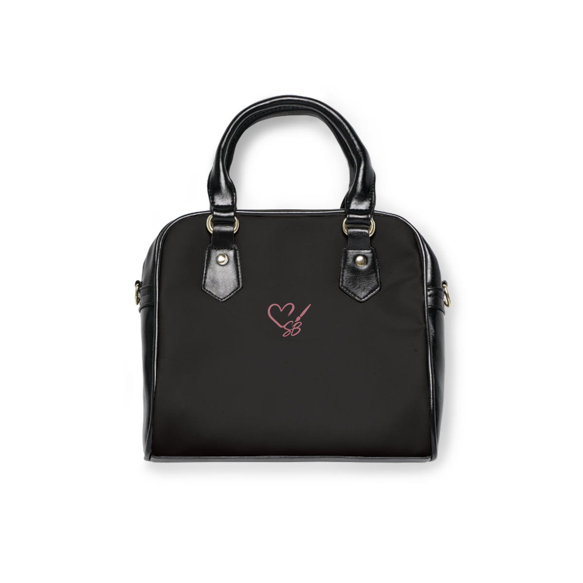 Black back of Madama Butterfly — A Thousand Petals shoulder handbag with the Soulful Brush heart-and-brush logo.