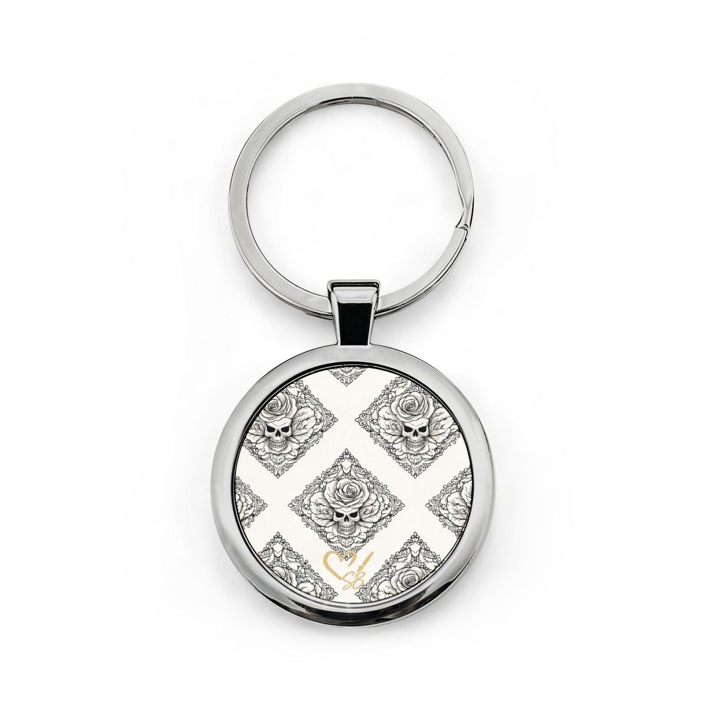 Llavero redondo de acero inoxidable Relic Bloom — Llavero con diseño de diamante floral vintage