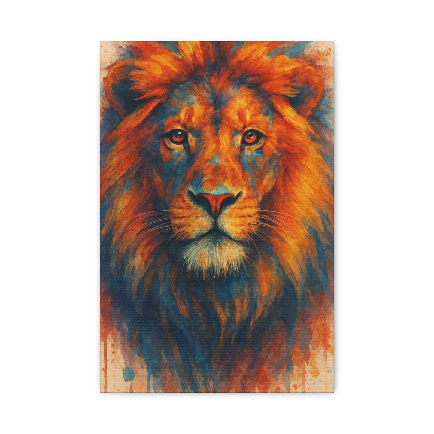 Lienzo decorativo de león acuarela audaz - Decoración de pared mate estirado