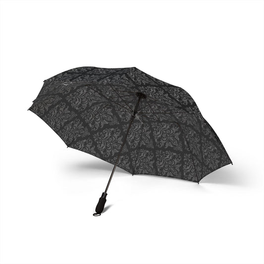 Compact Foldable Umbrella — Black Damask Semi-Automatic Travel Umbrella