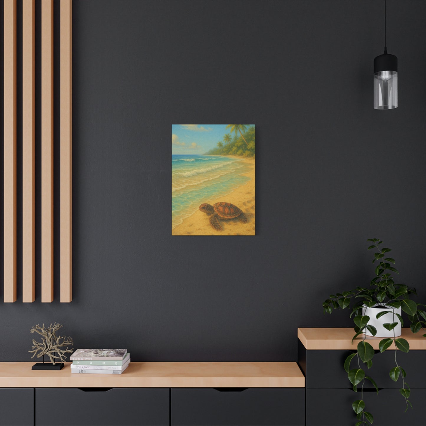 Lienzo de pared tortuga marina para playa — Decoración tropical costera para guardería