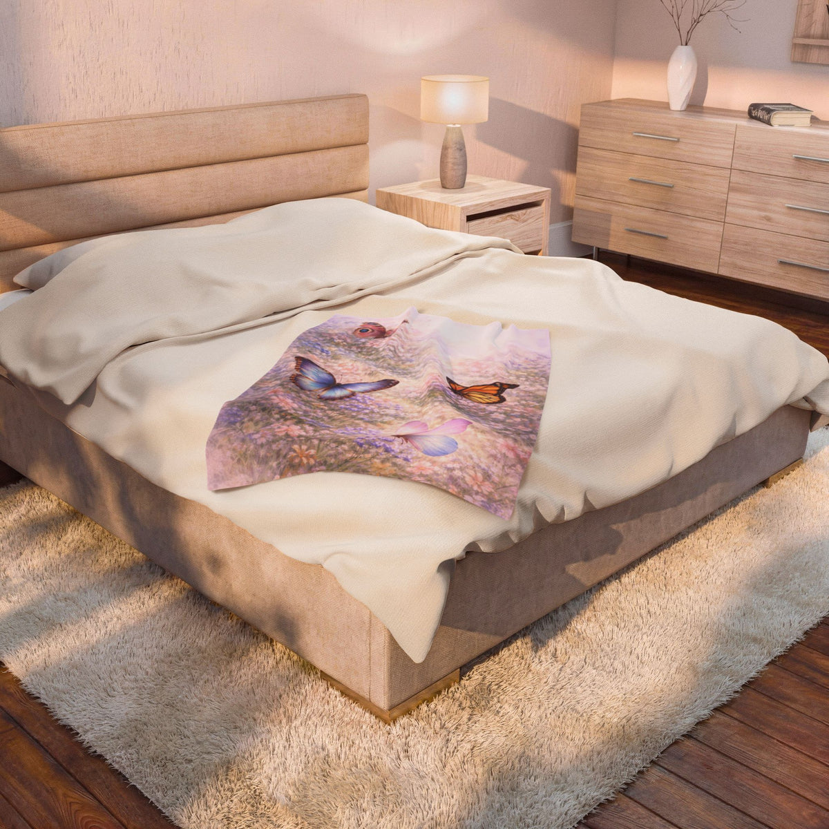 Manta de felpa Butterfly Meadow — Manta suave en tonos pastel para dormitorio, cuarto infantil y regalos acogedores