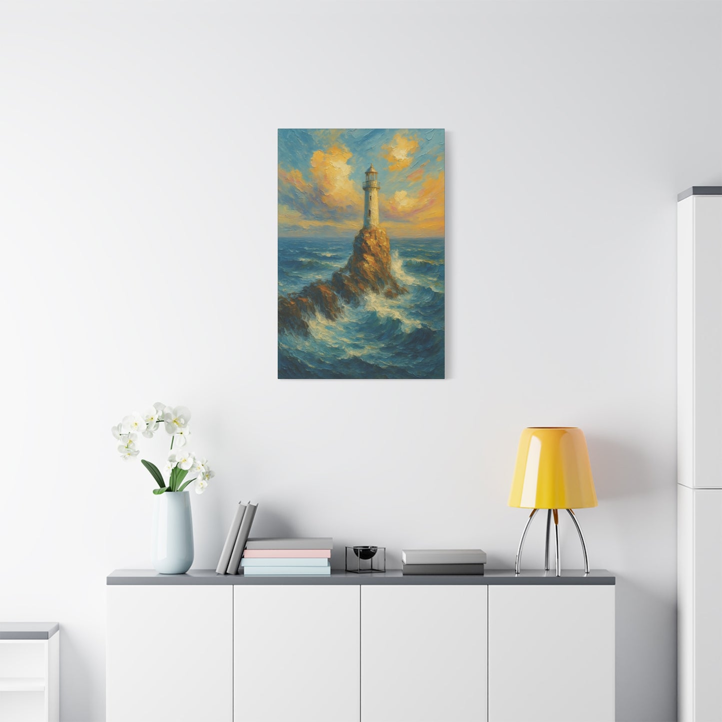 Impresión en lienzo de faro oceánico — Arte de pared mate estirado