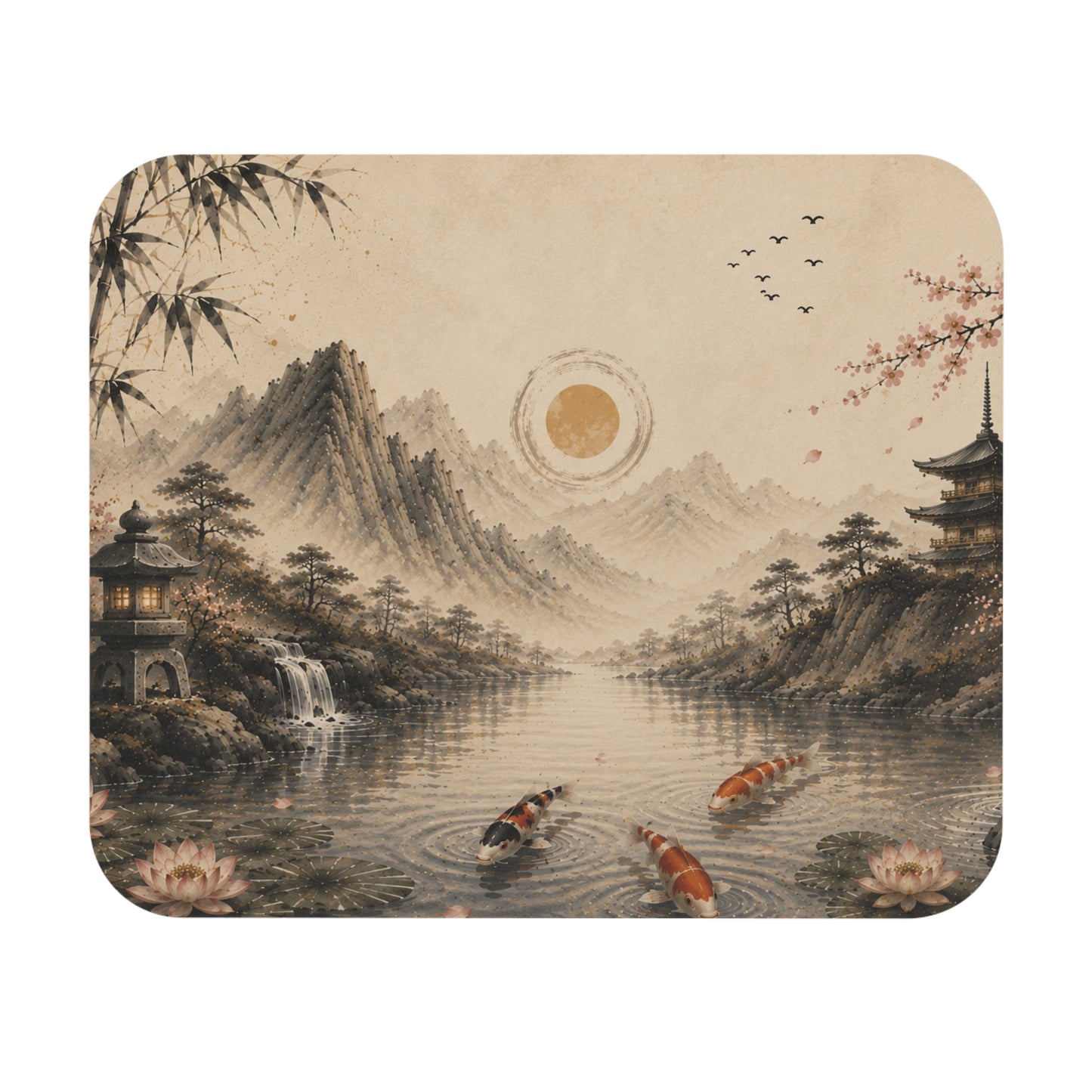 Koi Pond Serenity Mouse Pad — Japanese Landscape Desk Mat