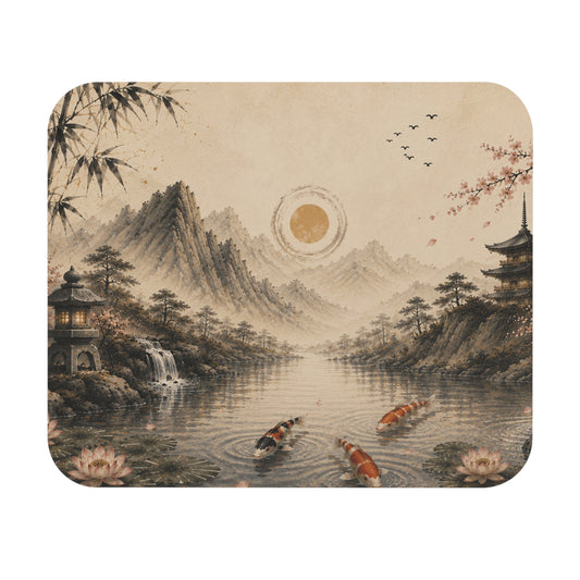 Koi Pond Serenity Mouse Pad — Japanese Landscape Desk Mat
