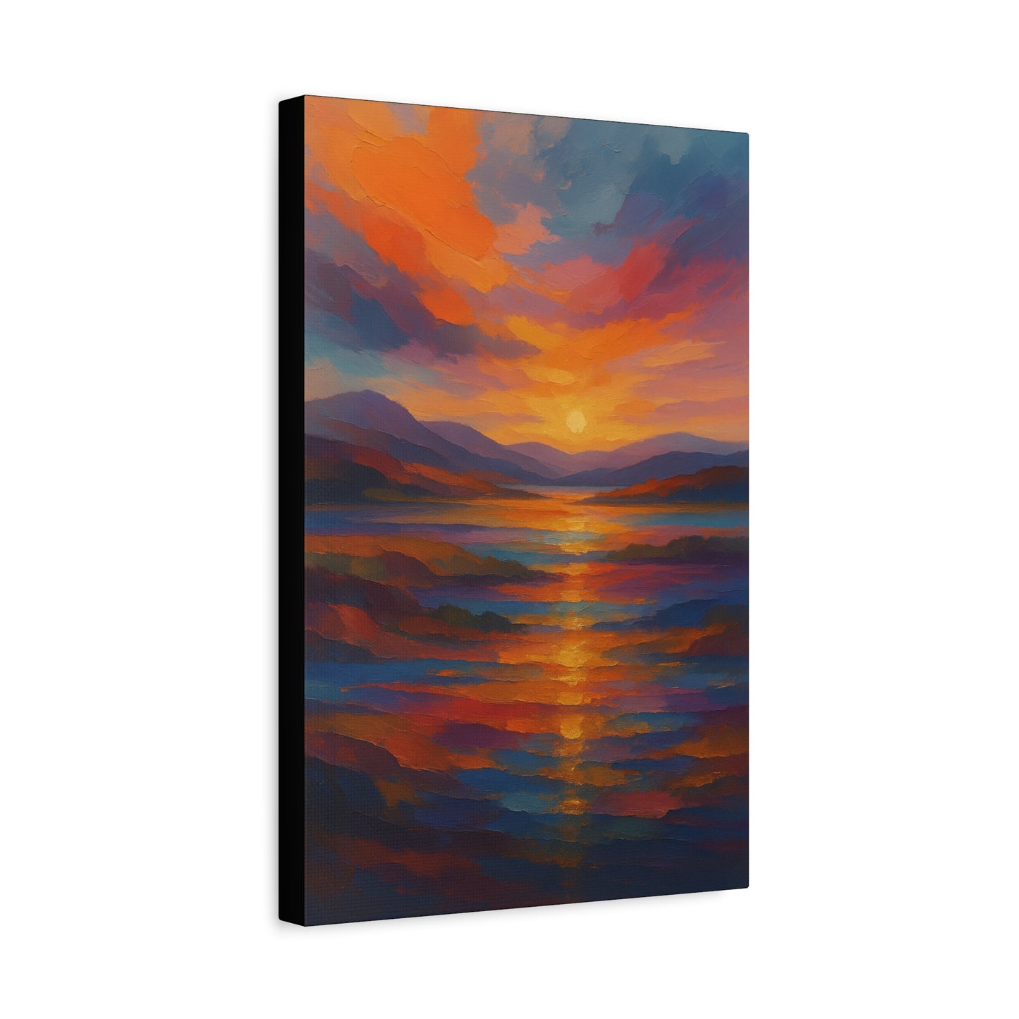 Lienzo Mate Estampado Puesta de Sol Reflejo — Vibrante Arte de Pared de Paisaje Oceánico