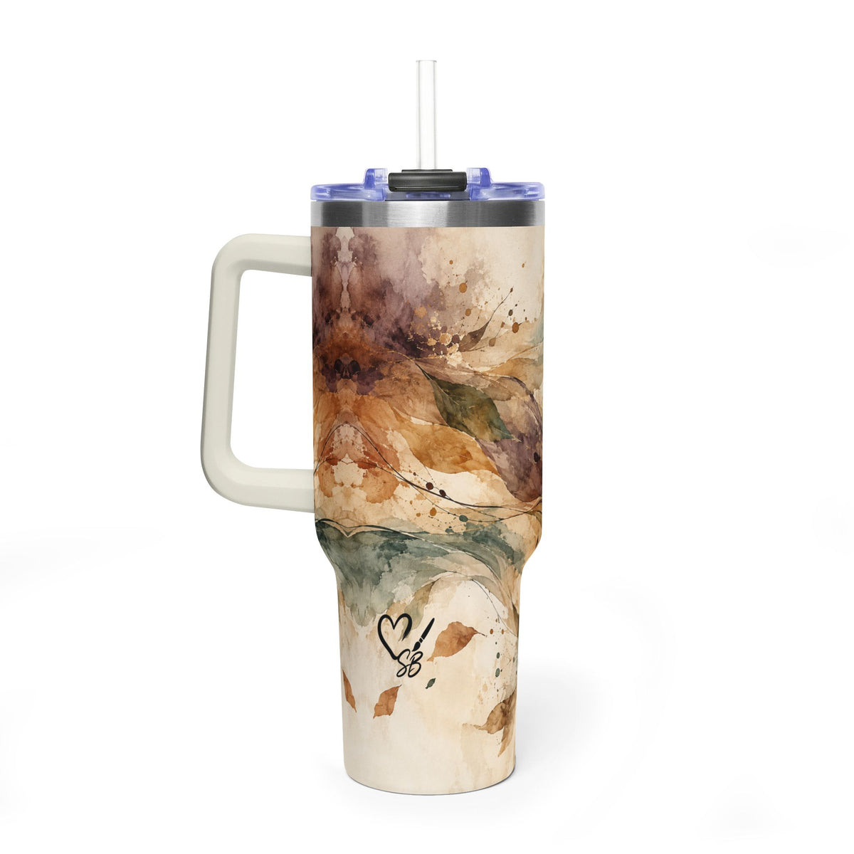 Moss & Ember 40oz Tumbler — Abstract Watercolor Art Mug