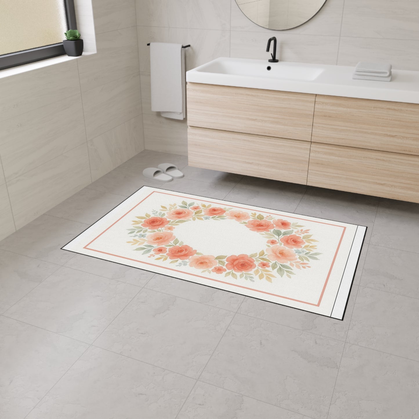 Woodland Friends Nursery Floor Mat — Modern Country Chic-Ring of Roses with Border