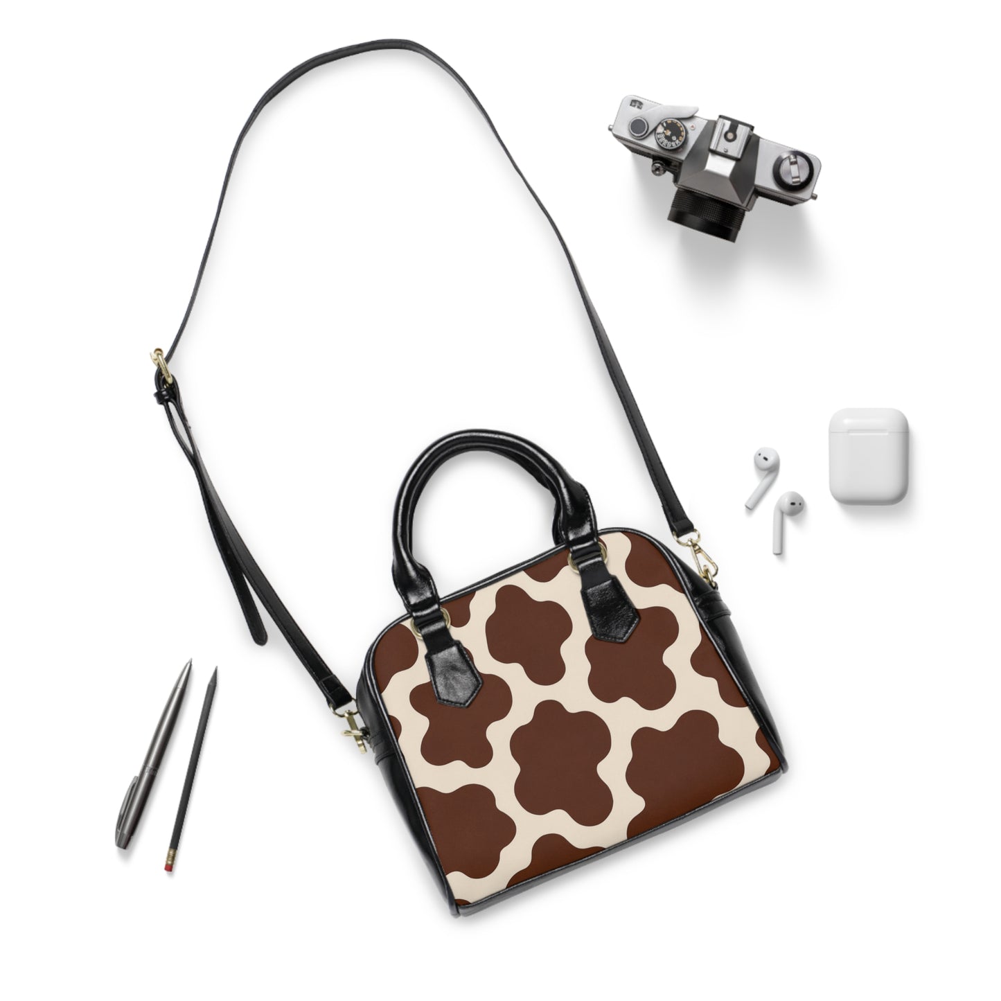 Bolso de hombro con estampado de vaca — Bolso de mano retro con estampado de piel de vaca marrón