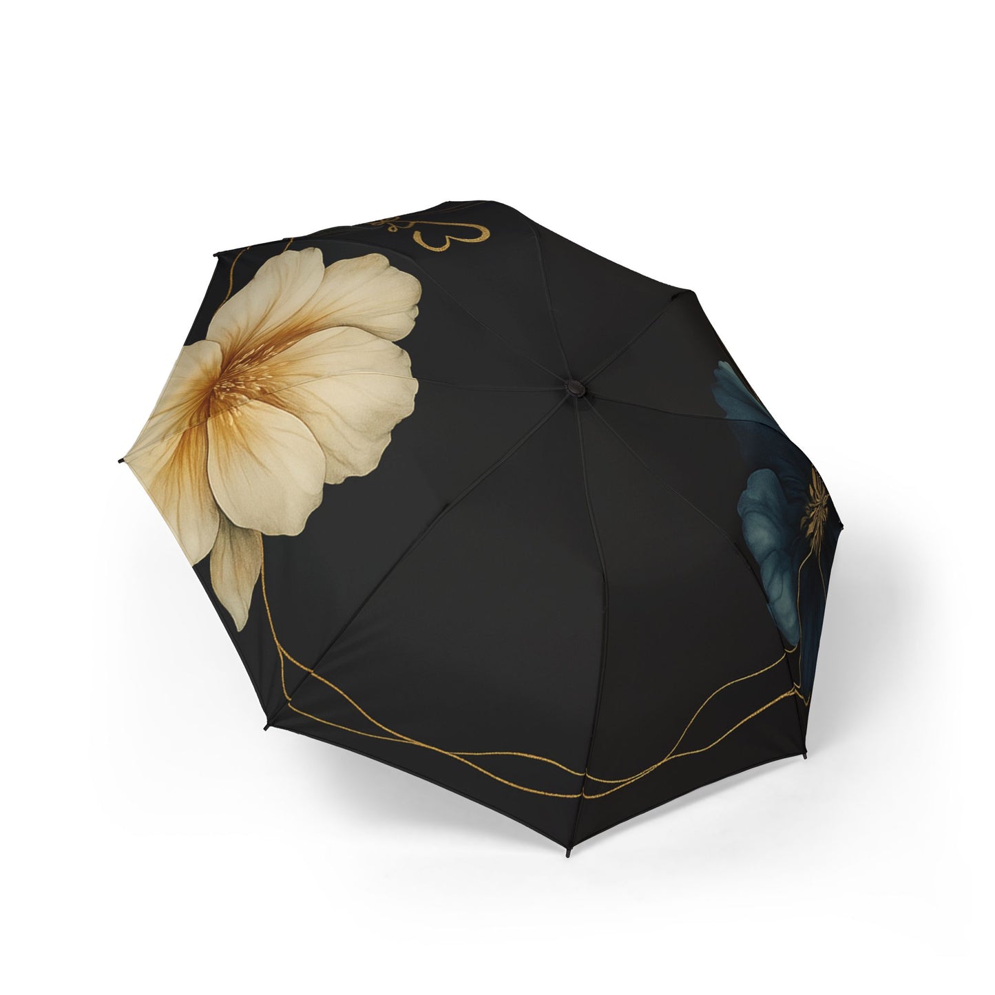 Paraguas plegable Stella 2 — Parasol de lluvia compacto semiautomático con elegantes flores en crema y verde azulado