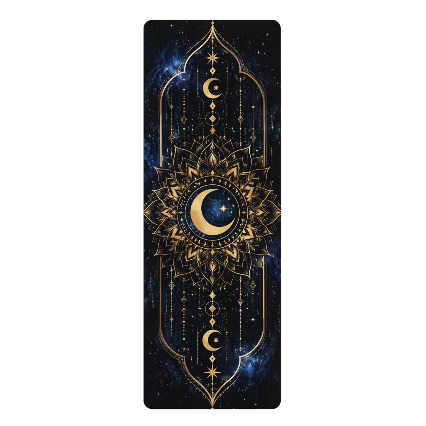 Celestial Moon Mandala Rubber Yoga Mat — Cosmic Meditation & Non-Slip Practice Mat