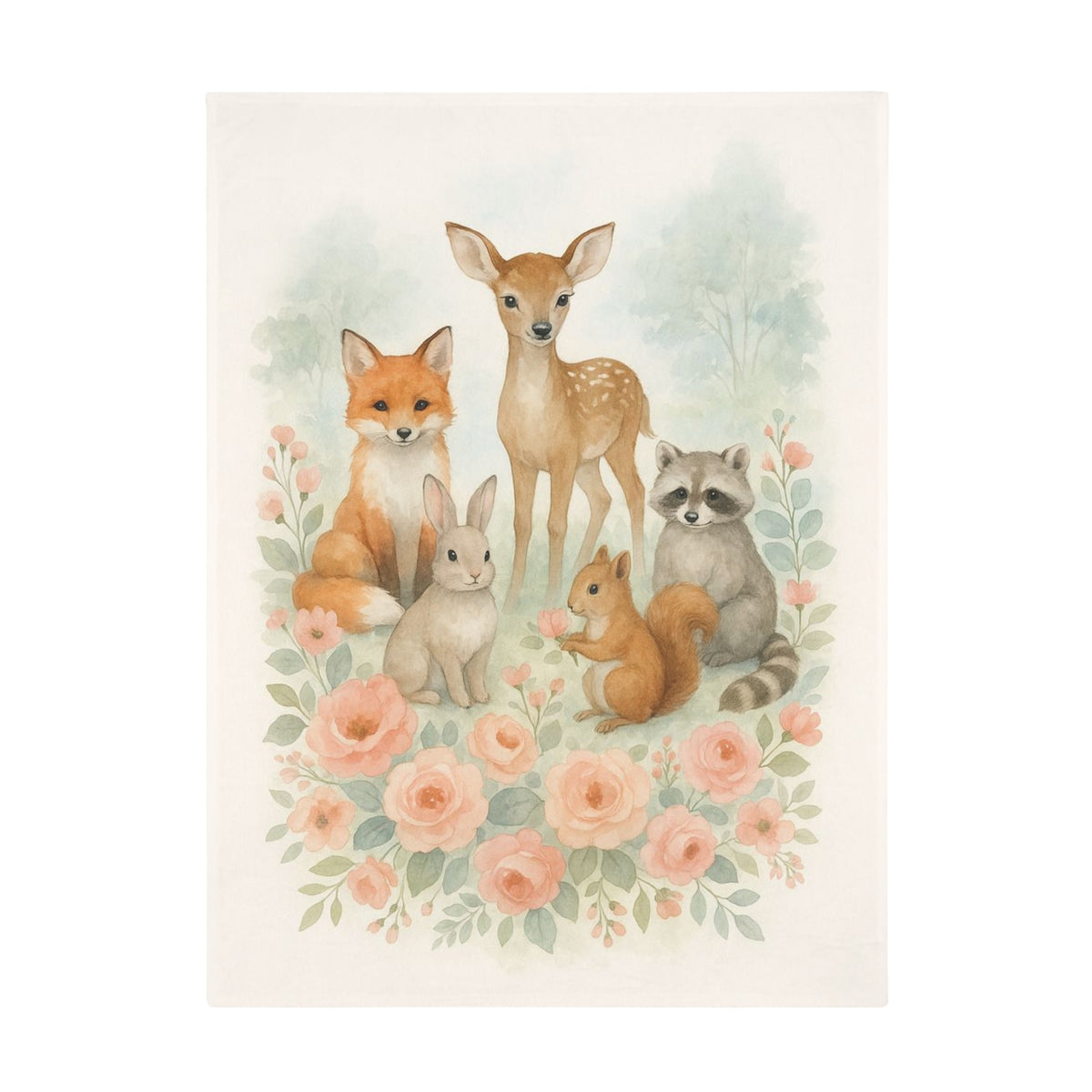 Manta de felpa Woodland Friends con diseño floral campestre elegante