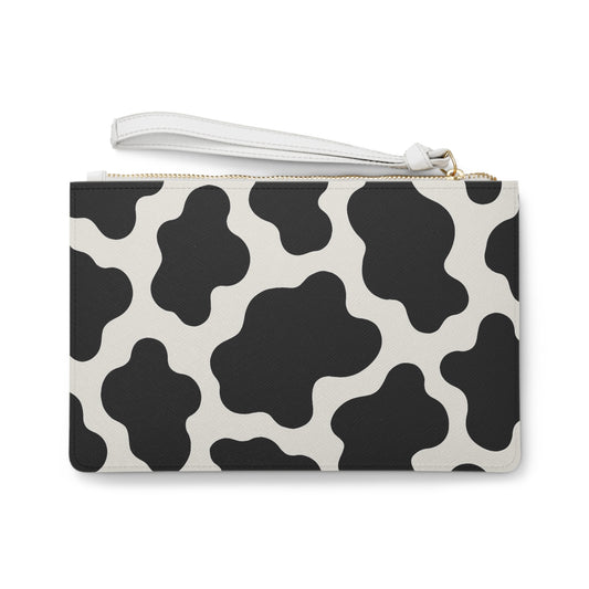Cow Print Clutch Bag — Black & White Patterned Wristlet Purse